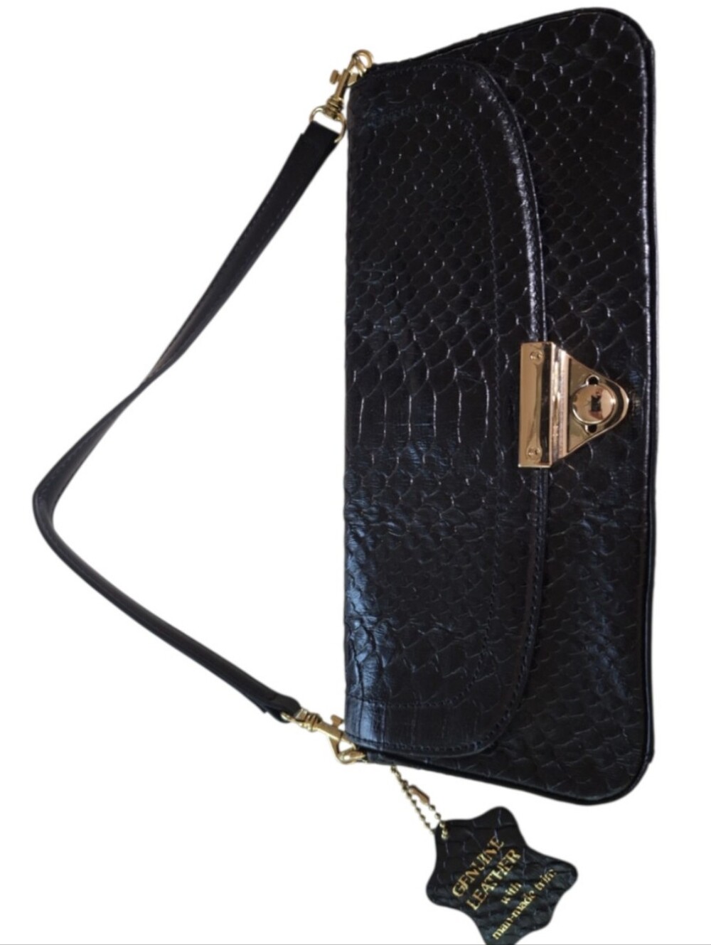 Giani Bernini Genuine Leather Baguette Handbag with a Metal Triangle Closure